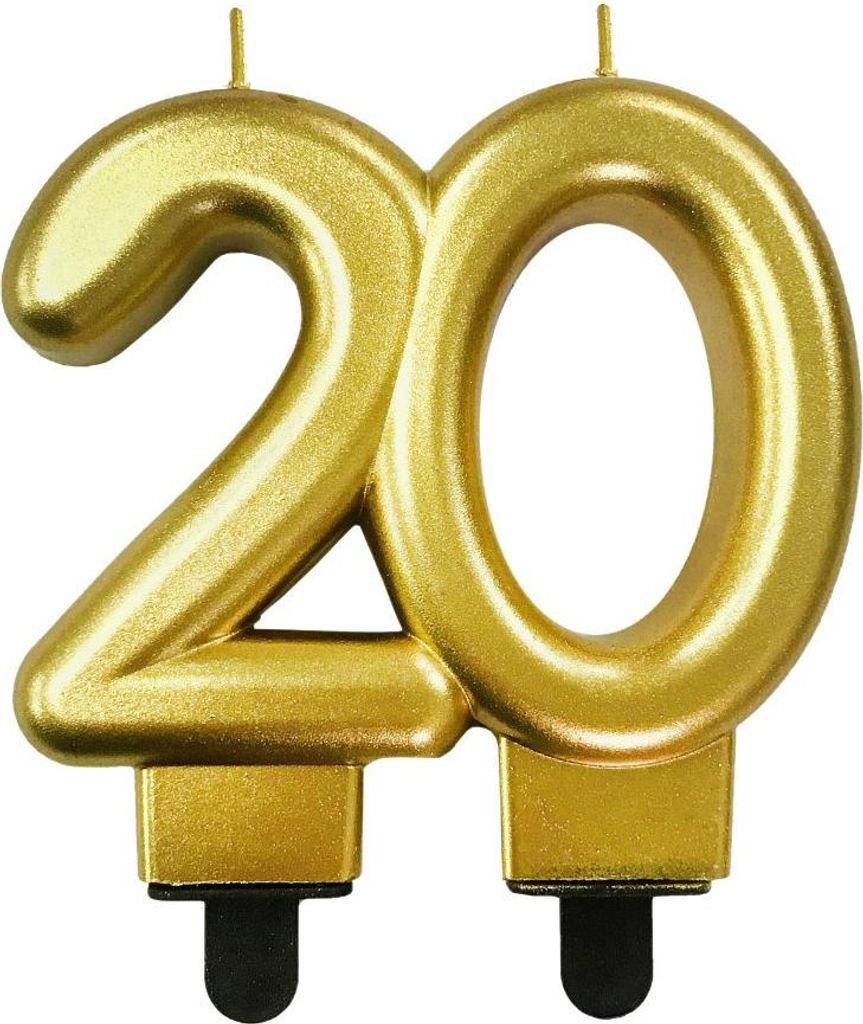 Taartkaars, nummer 20, verjaardag, goud, metallic, 8 cm Productafbeelding 