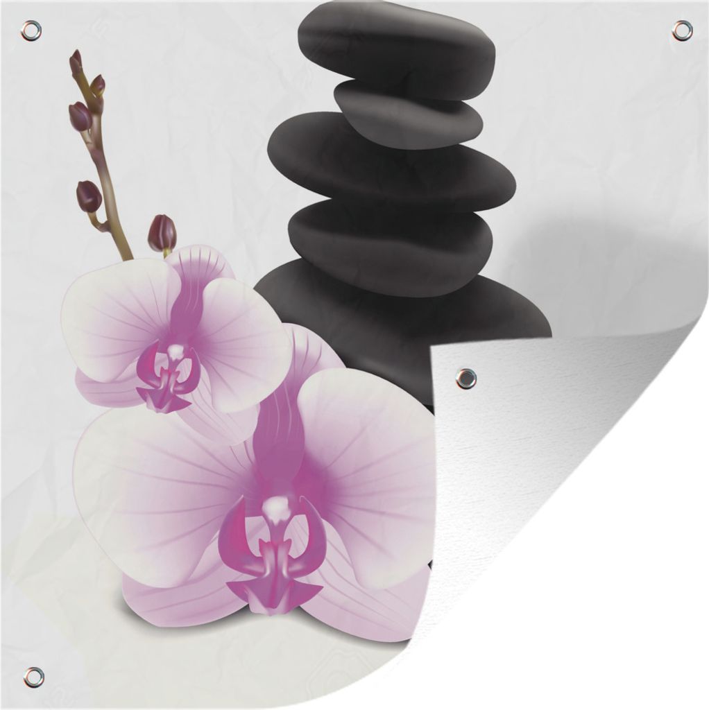 MuchoWow 50x50 cm Outdoor-Poster Gartendeko Sichtschutz Garten Poster für den Garten Orchidee neben den Zen-Steinen