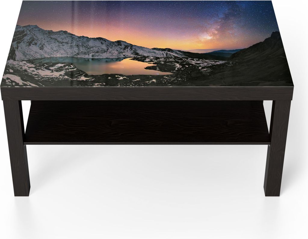 DEQORI Couchtisch 90x55 cm Schwarz 'Gosainkunda unter Sternen' Glas Beistelltisch