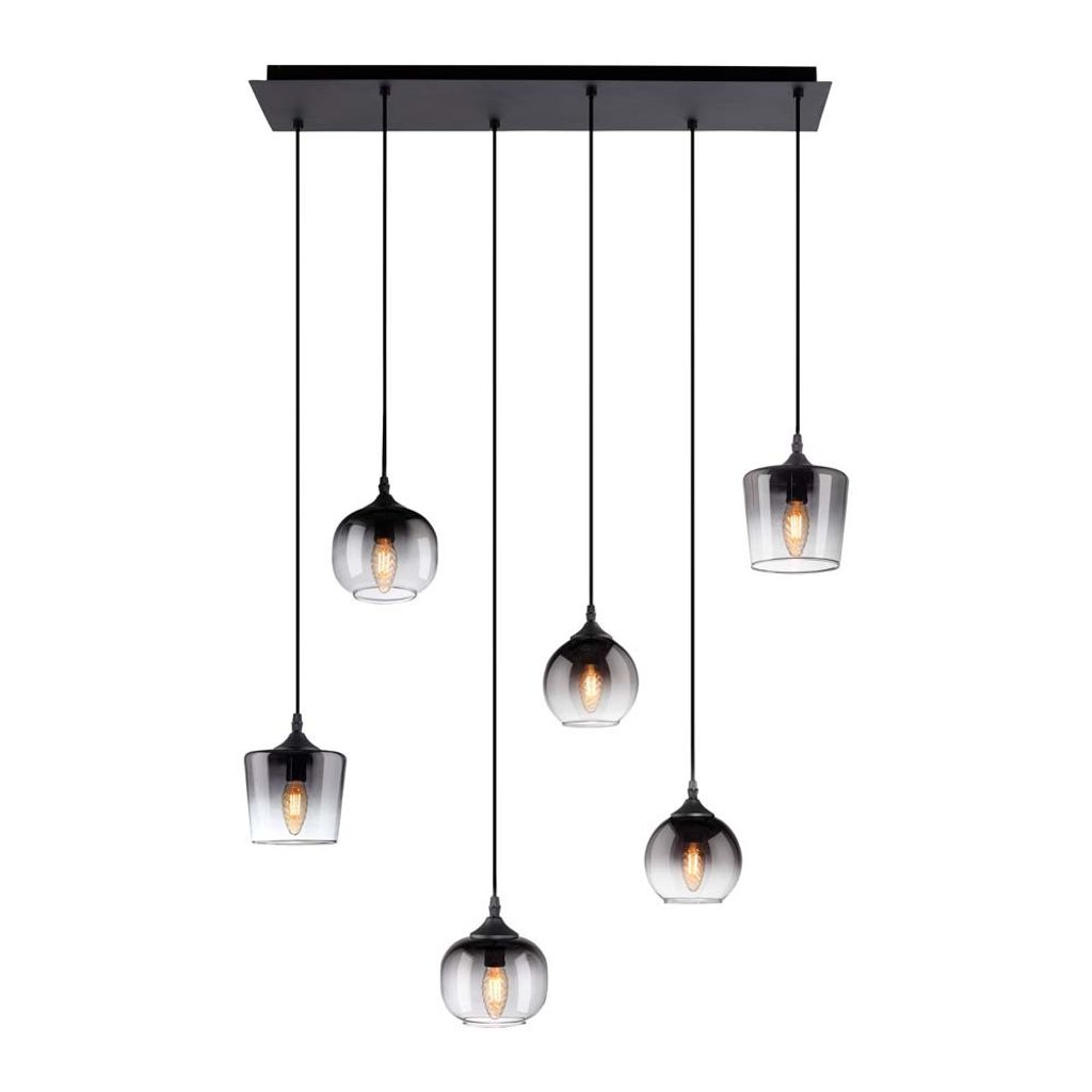 Hängeleuchte schwarz, Glas rauch, H 120 cm Produktbild 