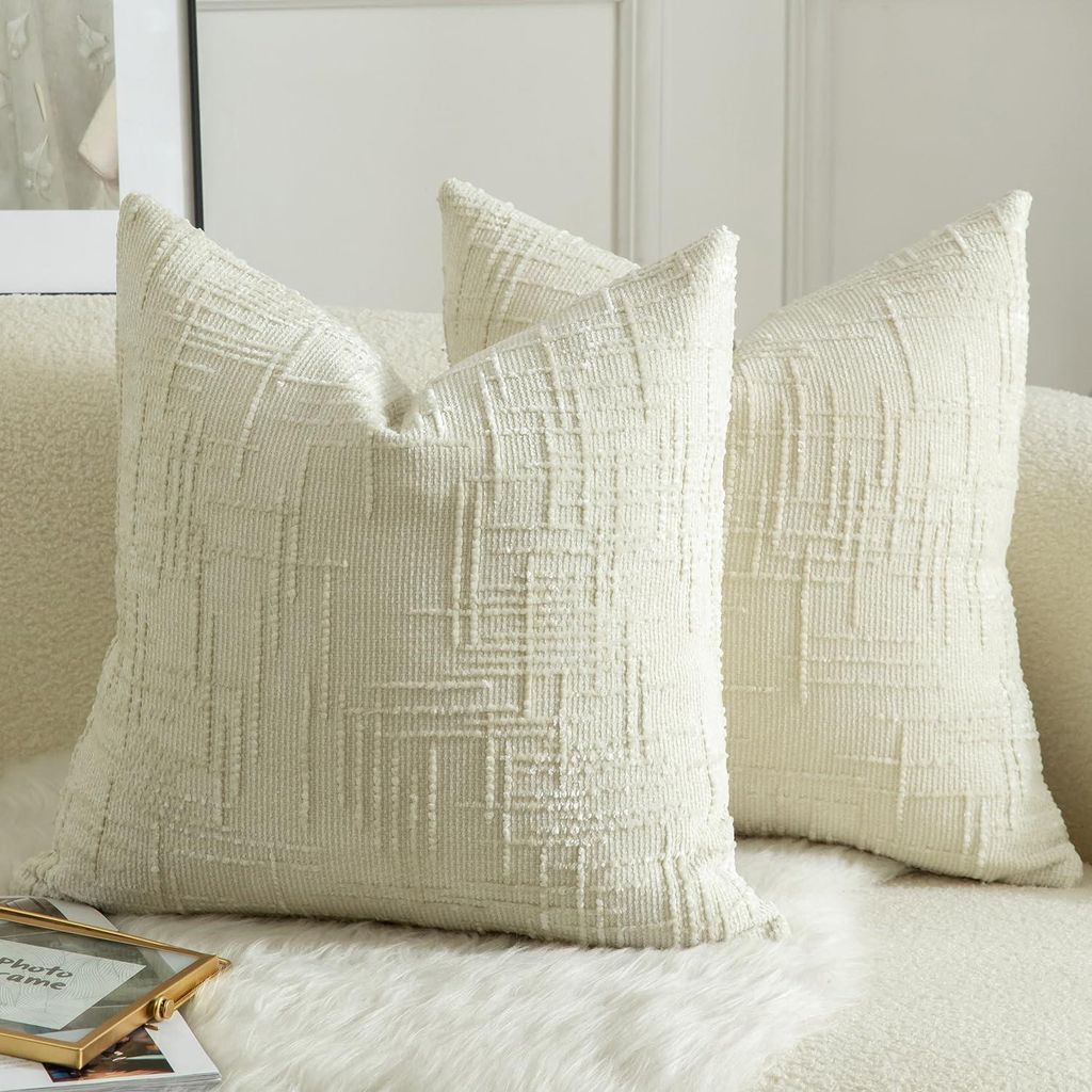 Set mit 2 Chenille-Kissenbezügen, 55 x 55 cm, cremeweiß