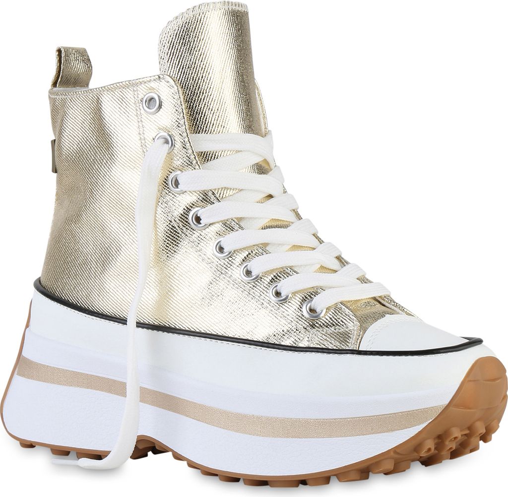 VAN HILL Damen Plateau Sneaker Schnürer Profil-Sohle Freizeit Plateau-Schuh 841393, Farbe: Gold, Größe: 37