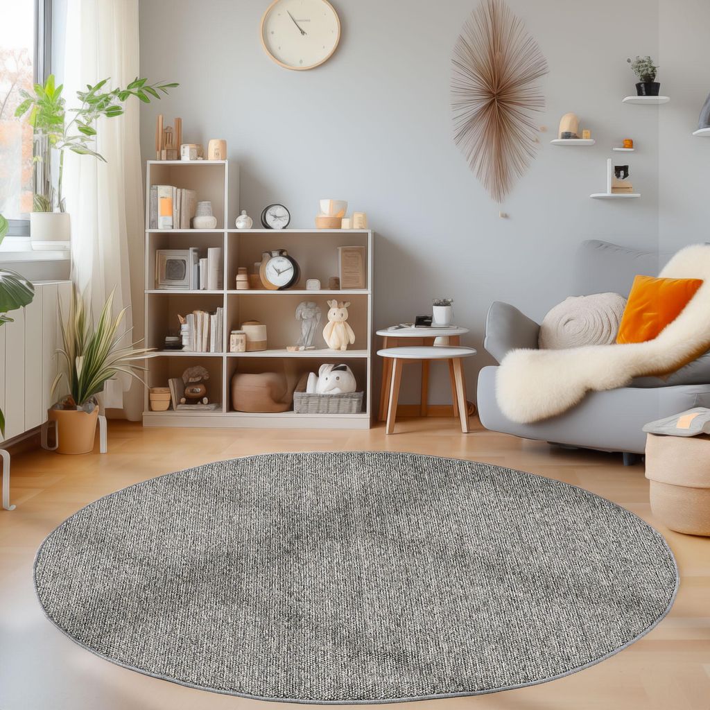 Homebyhome Schlingenflor Teppich - Modernes Uni Design, Pflegeleicht & Weich für jeden Raum Grösse 200 cm Rund