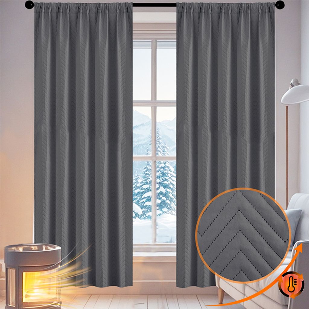 Thermovorhang Kälteschutz Türvorhang Blickdicht 1 Stück H241xB132cm 100% Verdunkelungsvorhang Grau Tür Kräuselband Gardinen Vorhänge Wohnzimmer