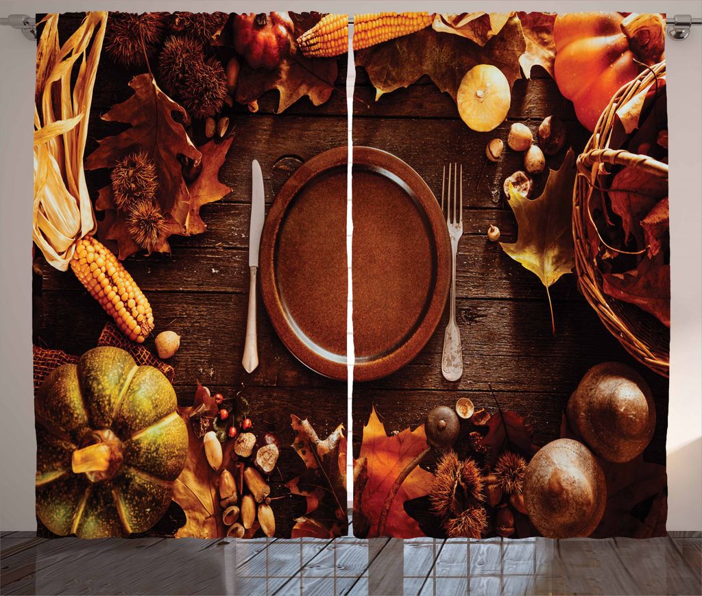 ABAKUHAUS Ernte Rustikaler Vorhang, Abendessen zu Thanksgiving, Wohnzimmer Universalband Gardinen mit Schlaufen und Haken, 280 x 245 cm, Orange Braun