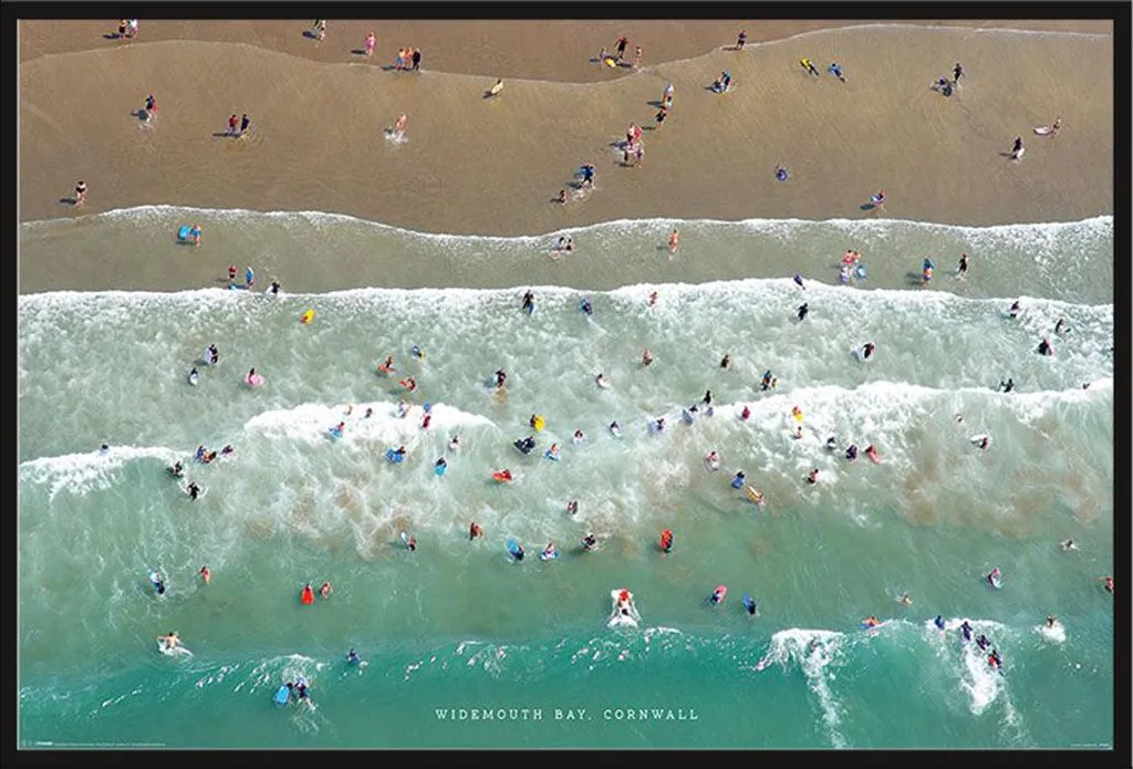 Tableau Widemouth Bay Cornouailles Jason Hawkes cadre noir vitre acrylique