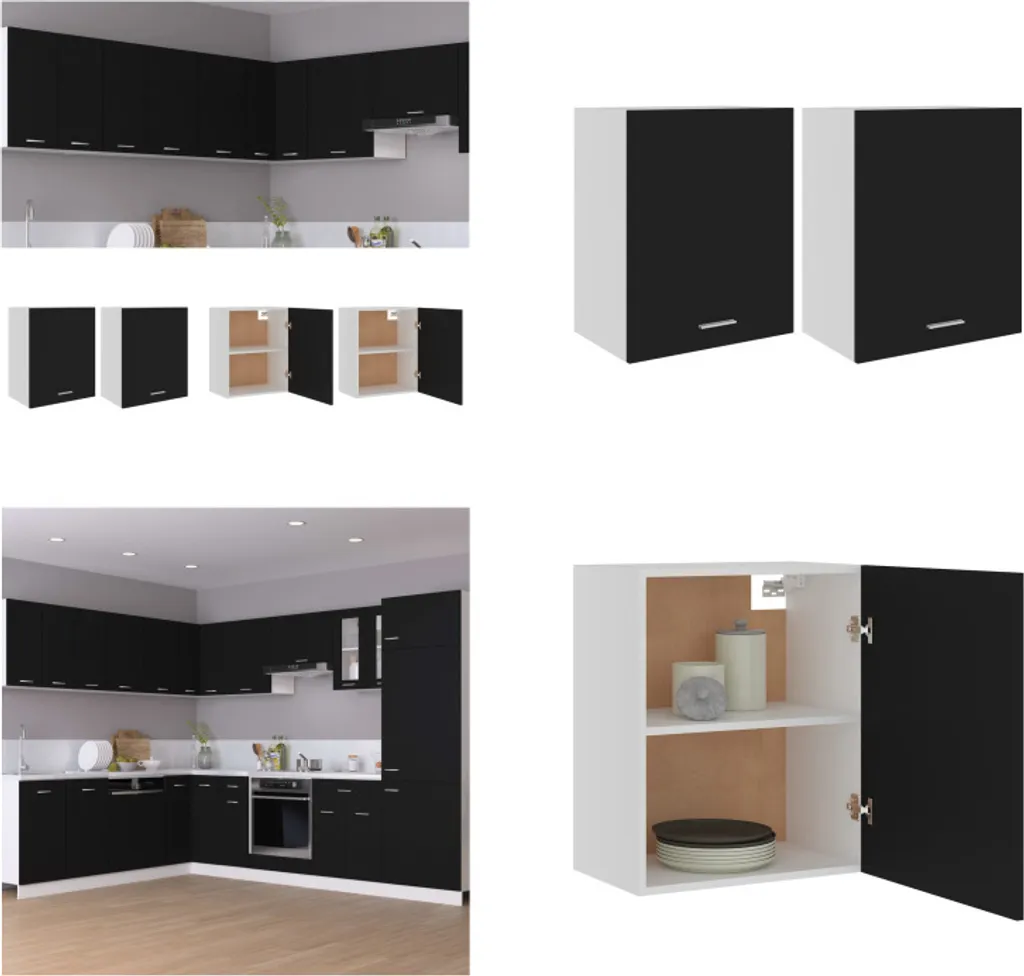 vidaXL Armadio a Muro Nero 2 pz - Pensili Cucina 50x31x60 cm