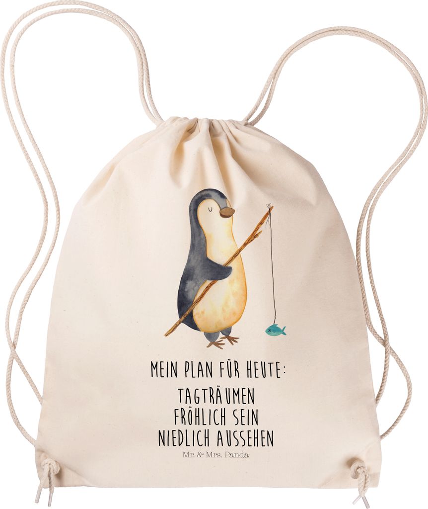 Mr. & Mrs. Panda Jutebeutel Pinguin Angler - Transparent - Geschenk, Geschenkidee, Tagesplan, Hobby, Urlaub, Motiviert, Säckchen, Turnbeutel, wand...