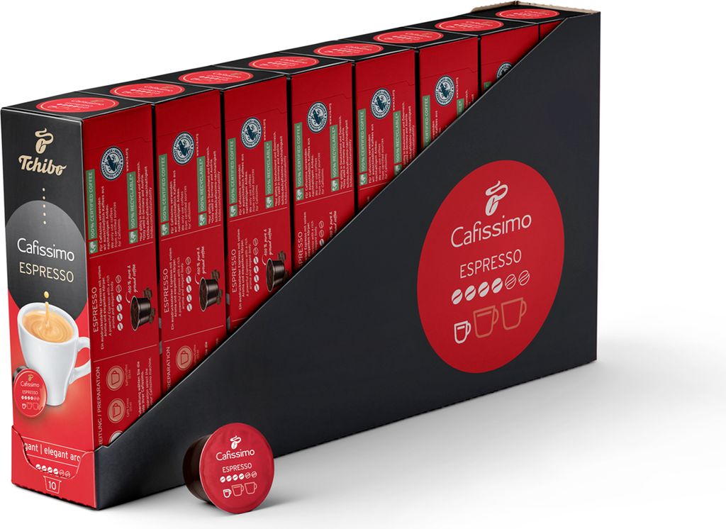 Tchibo Cafissimo Vorratsbox Espresso elegant Kaffeekapseln, 80 Stück – 8x 10 Kapseln (Espresso, ausdrucksstark mit vollem Aroma), nachhaltig & f...