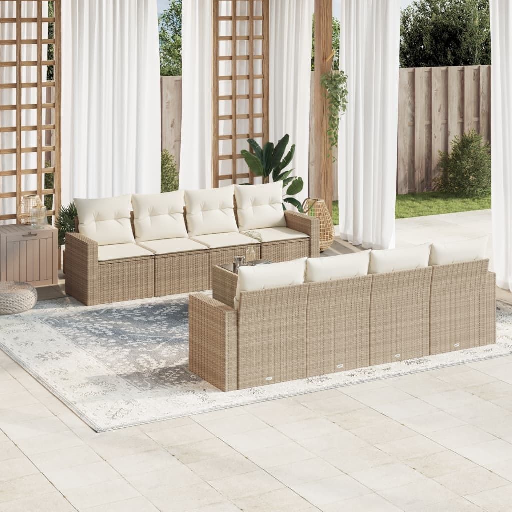 Maison Exclusive - 9-tlg. Garten-Sofagarnitur mit Kissen Beige Poly Rattan