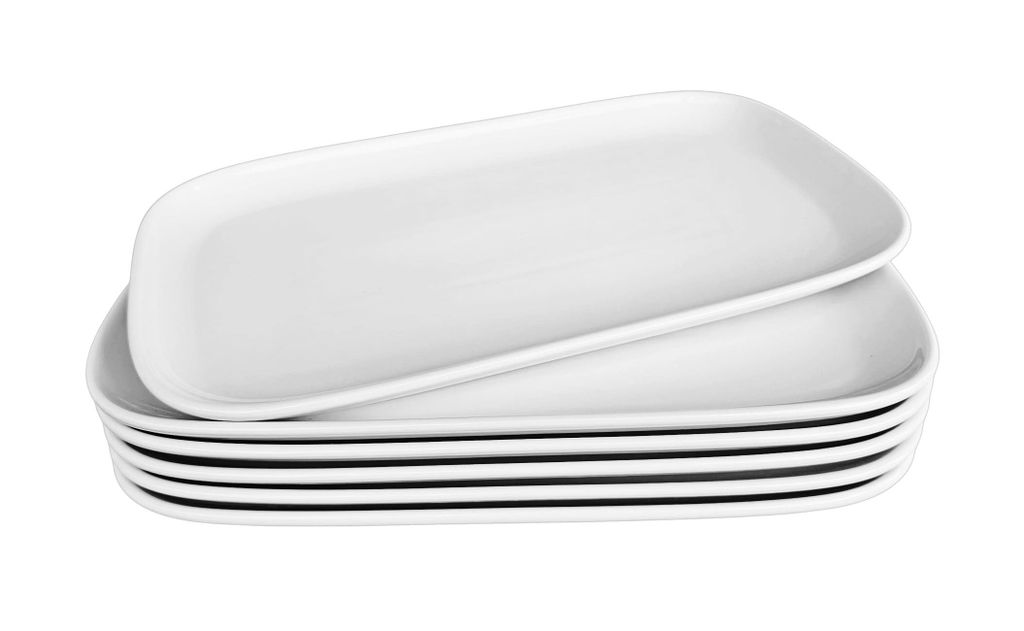 6er Set 30cm Tablett Serviertablett Keramik Porzellan Weiß - Servierplatte Groß - Kuchenplatte Rechteckig für Antipasti, Dessert, Kuchen, Sushi