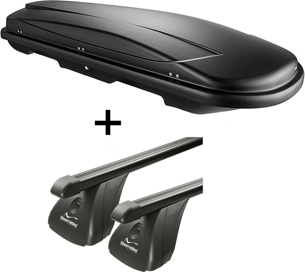 Dachbox VDPJUXT400 400Ltr schwarz abschließbar + Stahl Dachträger Aurilis VDP kompatibel mit für Peugeot 206 (5Türer) ab 1998