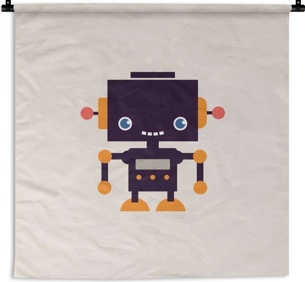 MuchoWow Wandteppich Wandbehang Roboter - Antenne - Orange - Beige - Kind - Kinder 90x90 cm Tapisserie Dekoration Wandtuch - Wandaufhänger