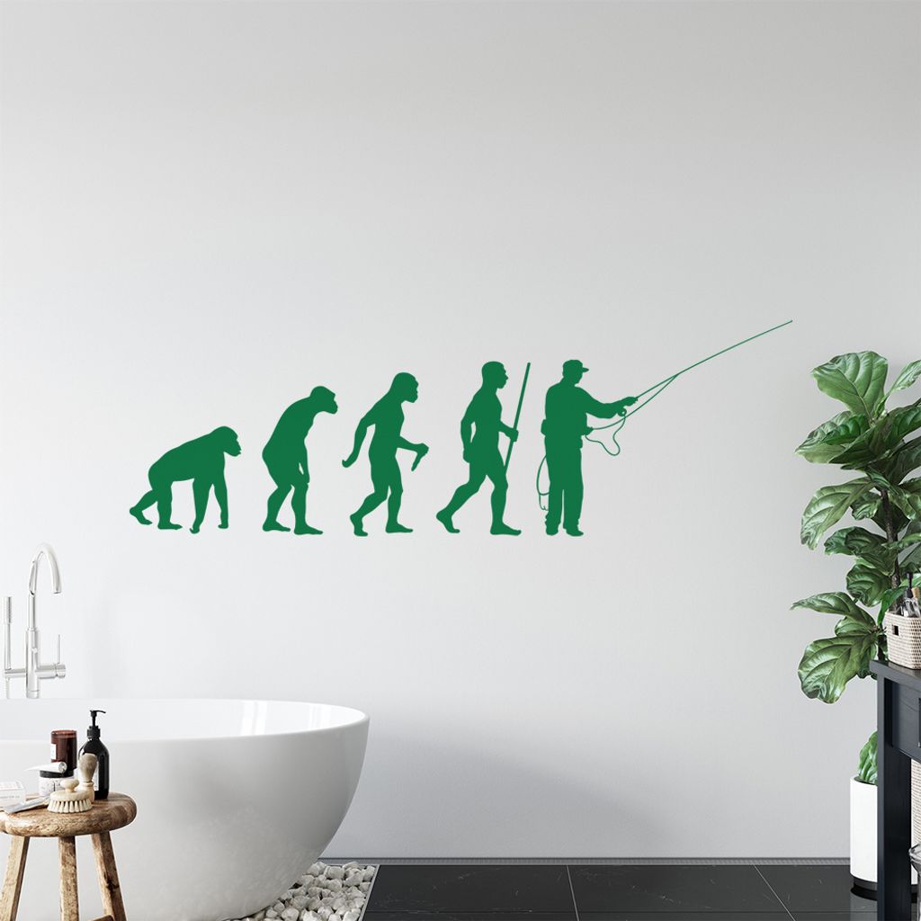 Angler - Fischer - Evolution Wandtattoo Wandaufkleber Wall Sticker - Dekoration, Küche, Wohnzimmer, Schlafzimmer, Badezimmer