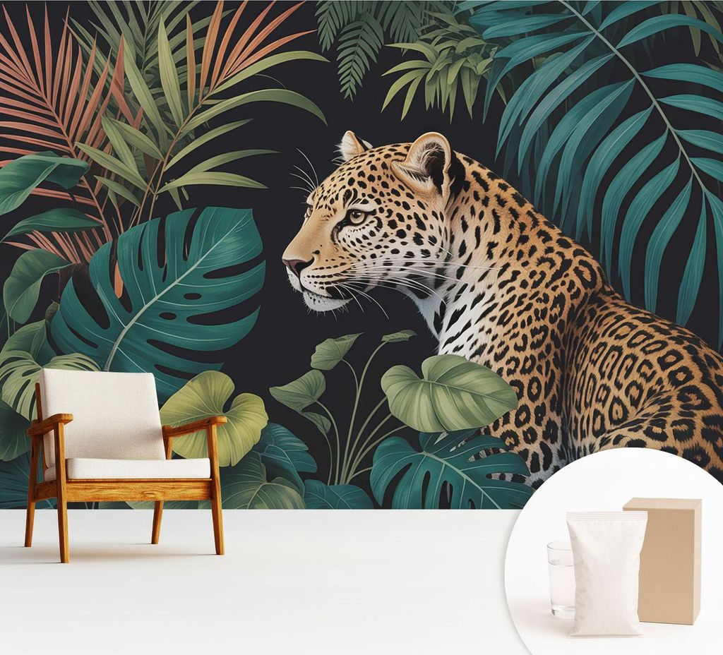 Fototapete - 312x219 cm - Tapete - Wandtapete - Wandbilder - Dekofolie - Tapete Folie - Wand - Dekoration - Wohnzimmer - Exotischer Leopard