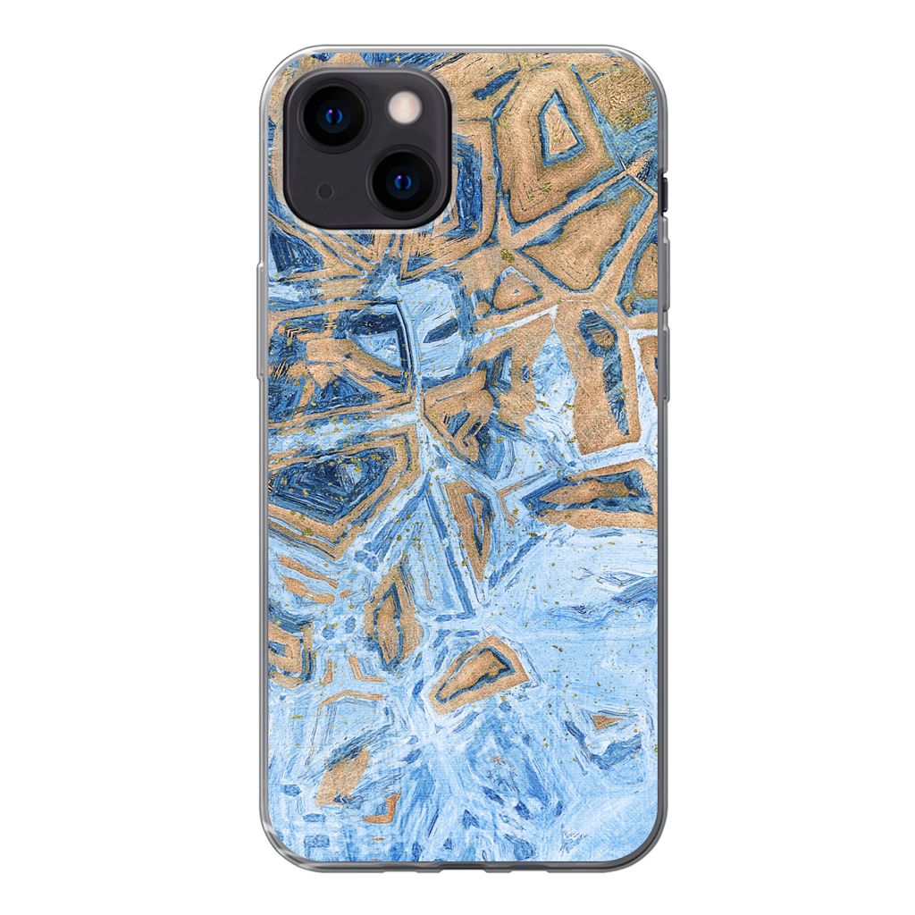 MuchoWow Handyhülle Schutzhülle Hülle für iPhone 13 mini Marmor - Farbe - Gold - Blau Silikon Softcase Handy Hülle - Softcase