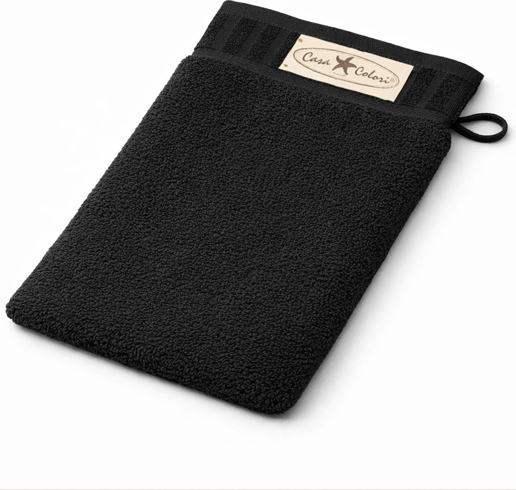 Casa Colori Waschhandschuh 18x24cm 18 x 24 cm schwarz Hohe Farbbrillanz, Einfache Pflege