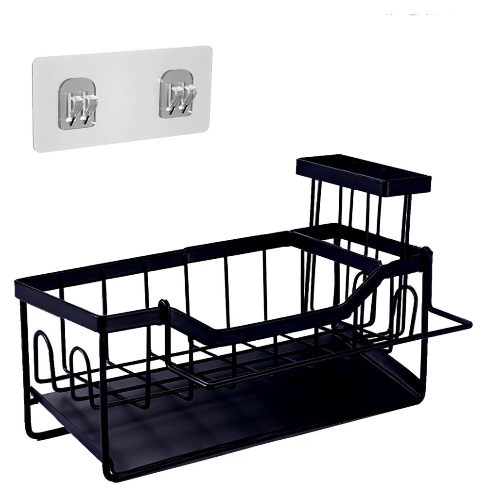 Spülbecken Organizer Schwarz, Küchen Sink Caddy Organizer, Küchenorganisator, Hängendes Waschbeckenregal, Kein Bohren Erforderlich, 1 Selbstkle...