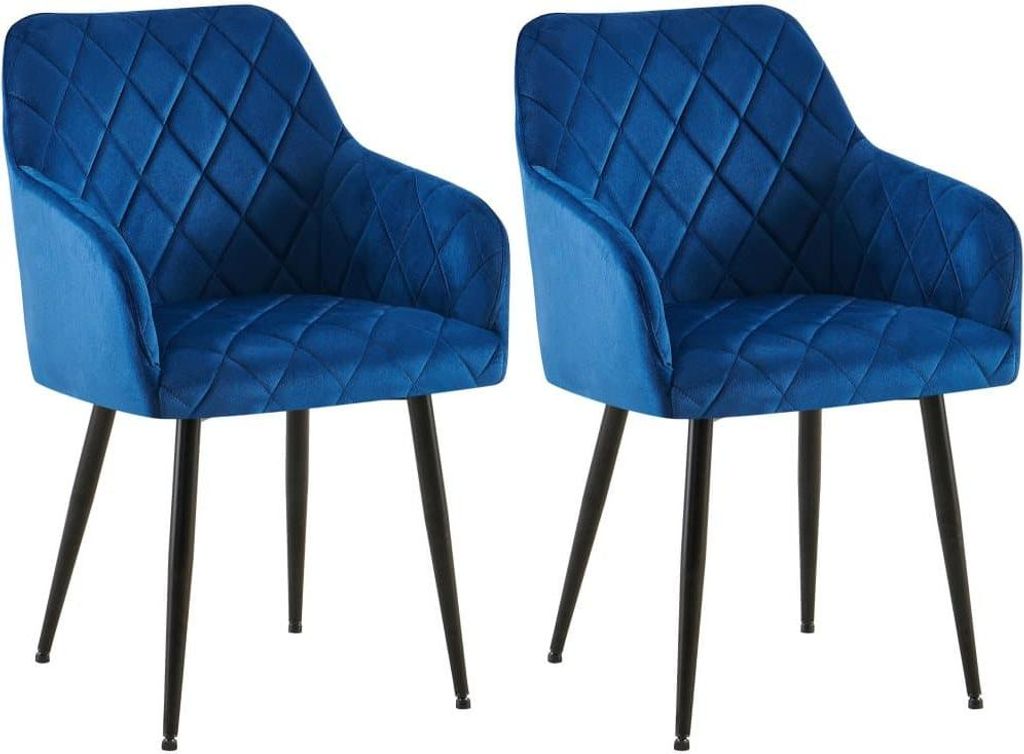 2-teiliges Esszimmerstuhl-Set – Samtsitze – bequeme Sitzposition, bis zu 150 kg | Farbe: Dunkelblau | Material Chassis: Metall mattschwarz