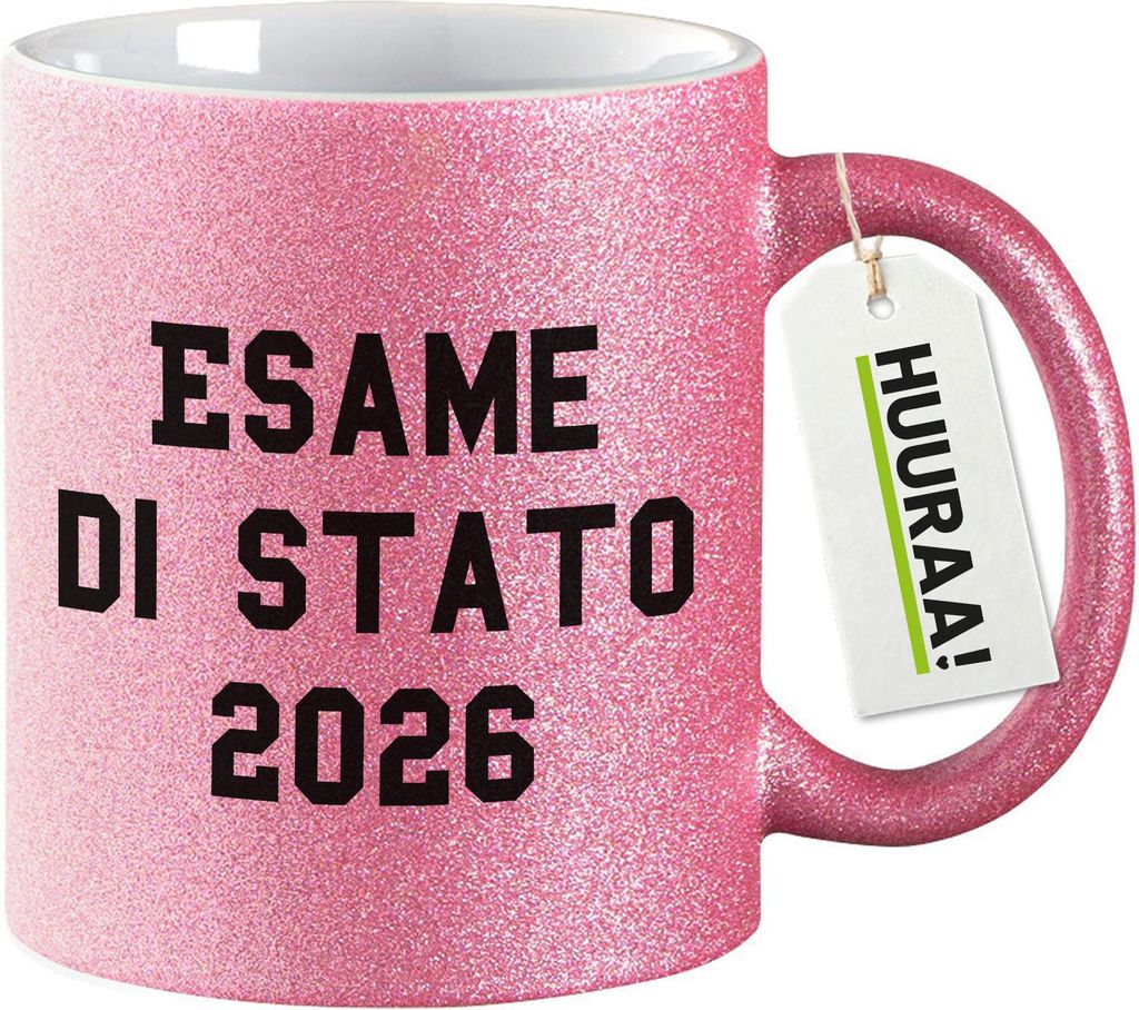Huuraa Glitzertasse Esame di Stato 2026 Abschluss Italien 330ml Pink Keramik Kaffeebecher Geschenkidee