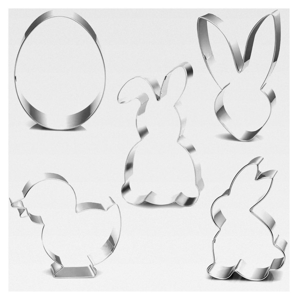 Ausstechformen Ostern, 5 Stück Set aus Edelstahl für Plätzchen, Hase, Küken, Ei, Häschenkopf