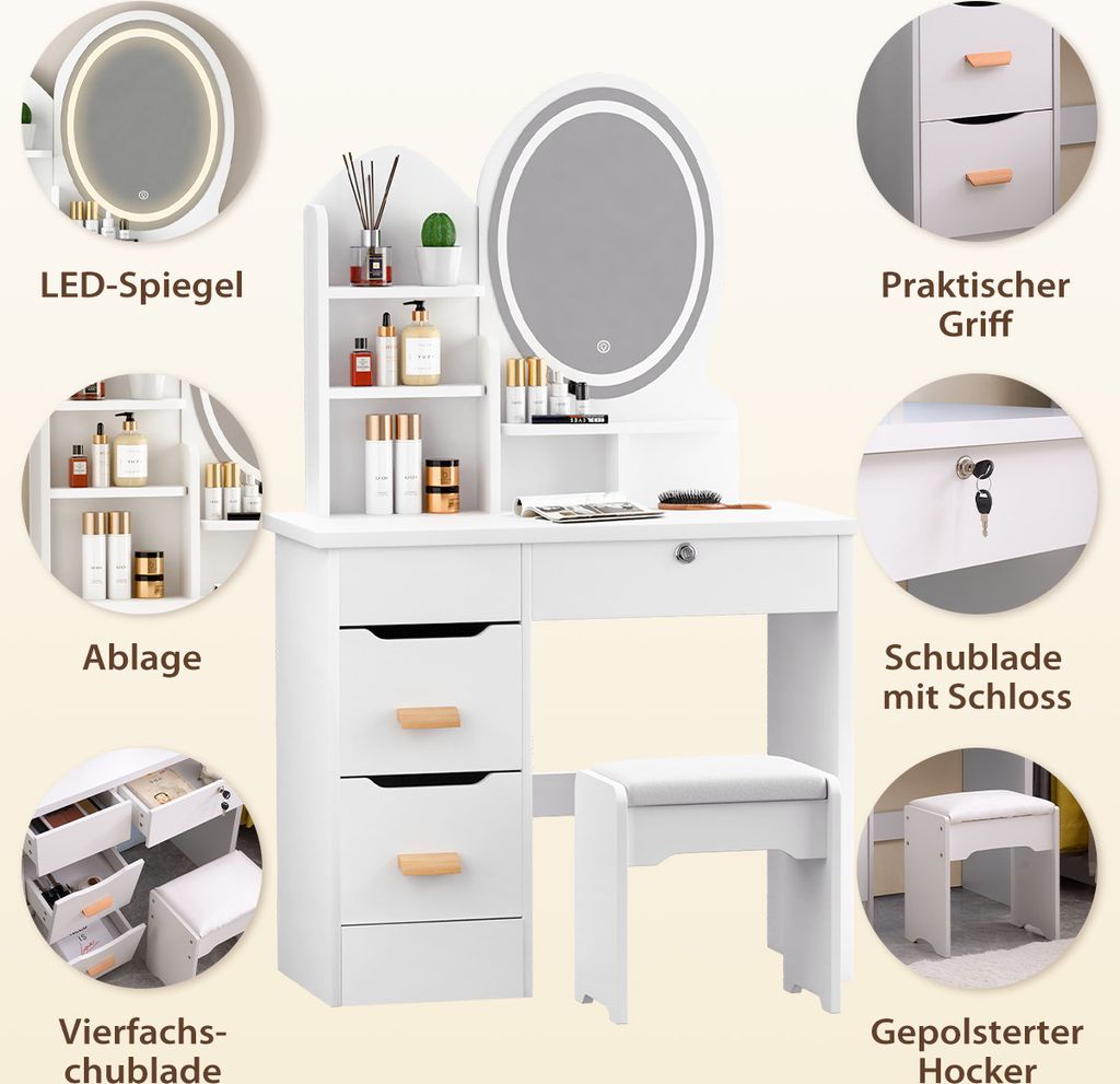 MULISOFT Schminktisch mit LED-Beleuchtung Spiegel, 3 Produktbild 5
