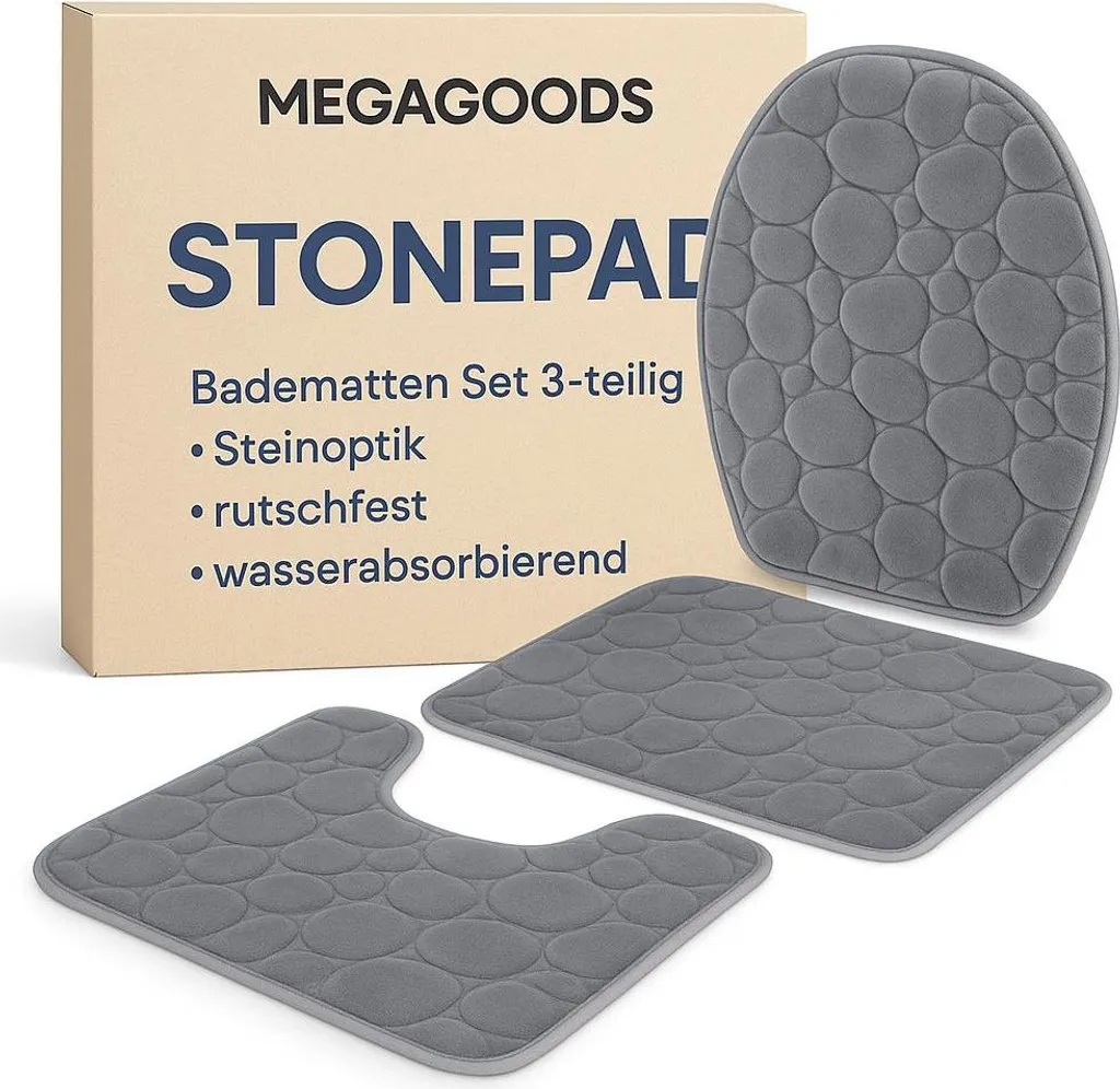 Tapis de bain 3 pièces antidérapant et absorbant au design minéral