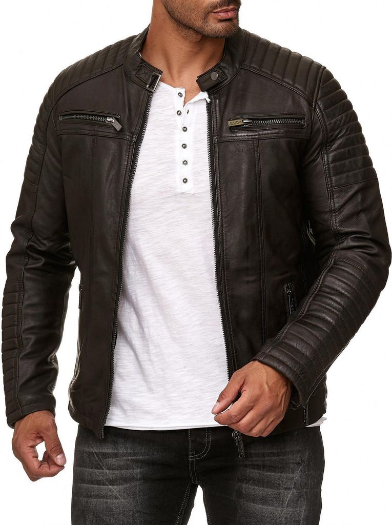 Red Bridge Herren Lederjacke Echtleder Bikerjacke Braun S