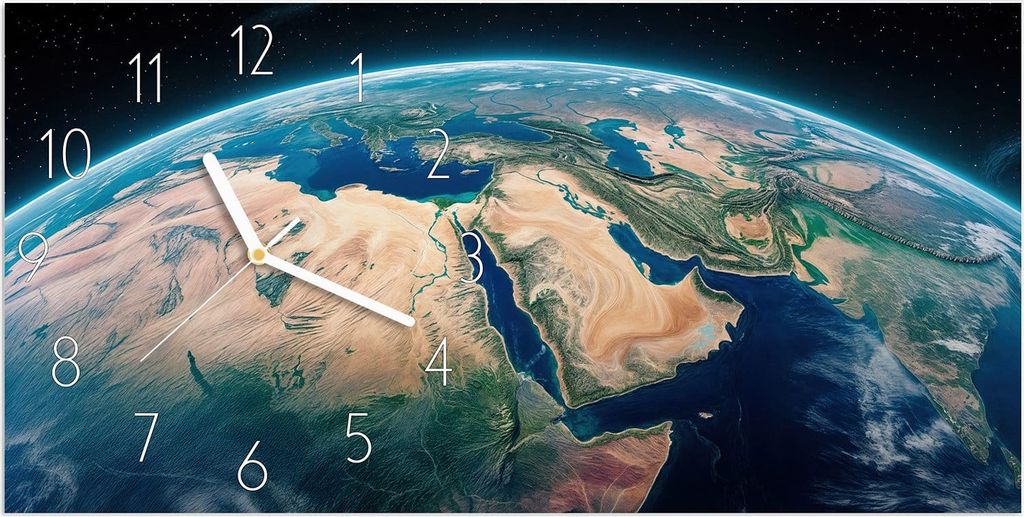 Wanduhr aus Glas mit Motiv Erde aus dem All- 60 x 30 cm - inkl. Aufhängesystem