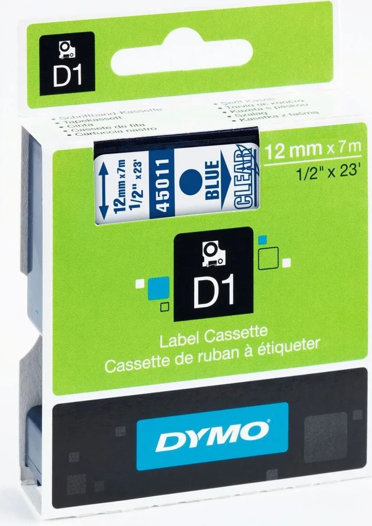 Dymo S0720510 D1 12mm Blu su Trasparente | Nastro 45011 Originale