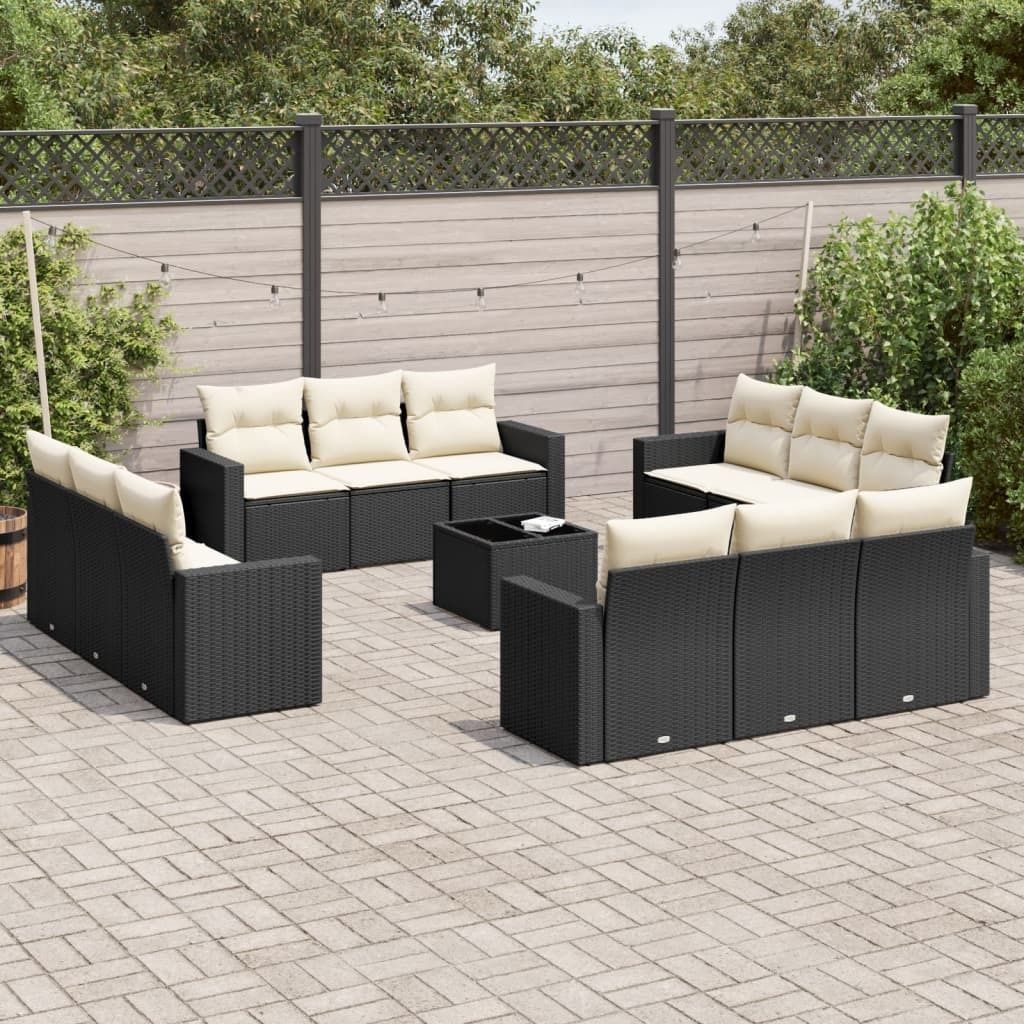 CLORIS 13-tlg. Garten-Sofagarnitur - mit Kissen - Schwarz Poly Rattan - Gartenmöbelgarnituren LL0000255813