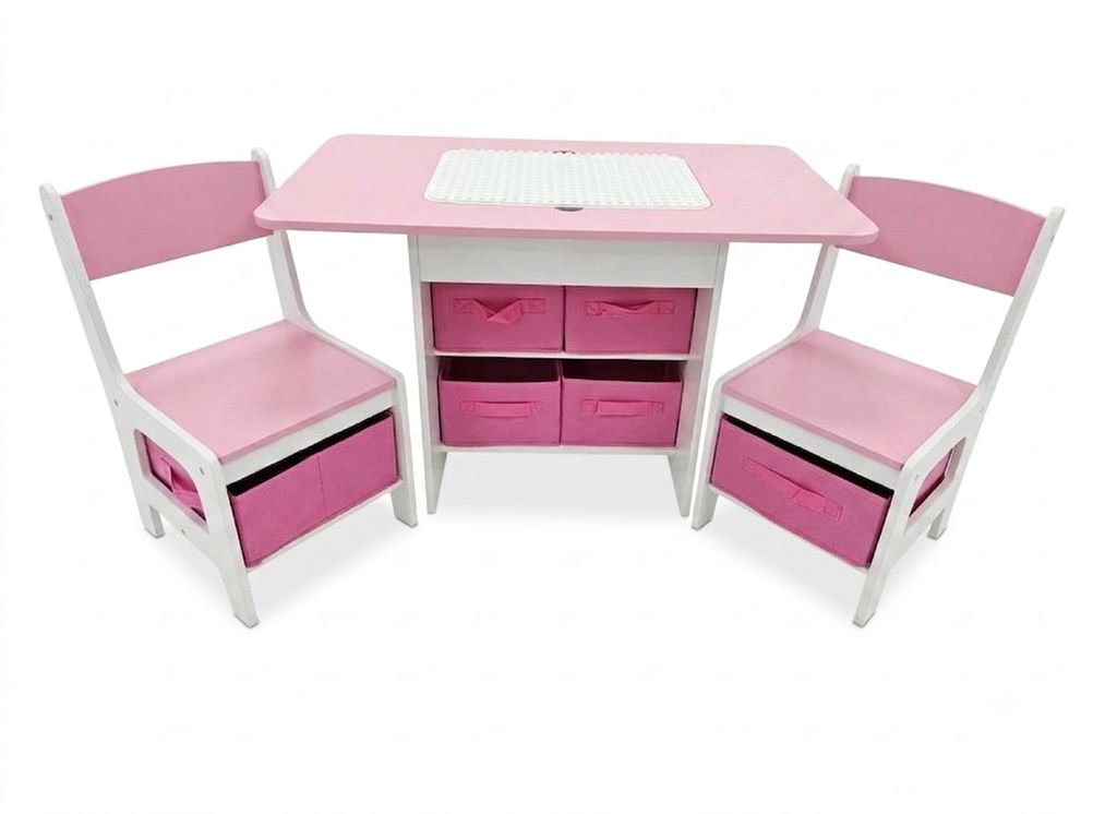 Een set bestaande uit een tafel en 2 stoelen, 3-in-1, roze, Productafbeelding 