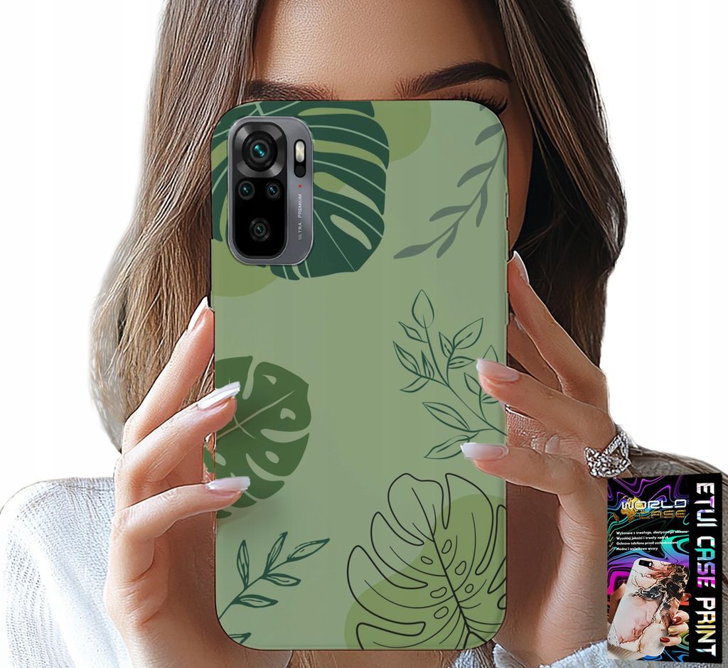 Tasche Für Xiaomi Note 10 / 10S - Grüne Blätter Florale Muster Zurück