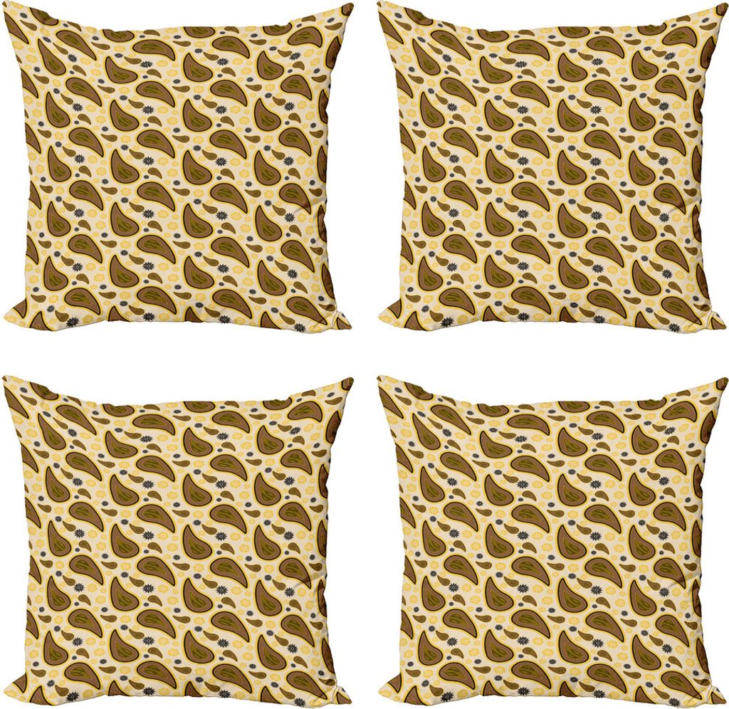 ABAKUHAUS Paisley Kissenbezug Set (4 Stück), Vintage Eastern Motive Kunst, Moderner Doppelseitiger Digitaldruck, 40 cm x 40 cm, Caramel Beige