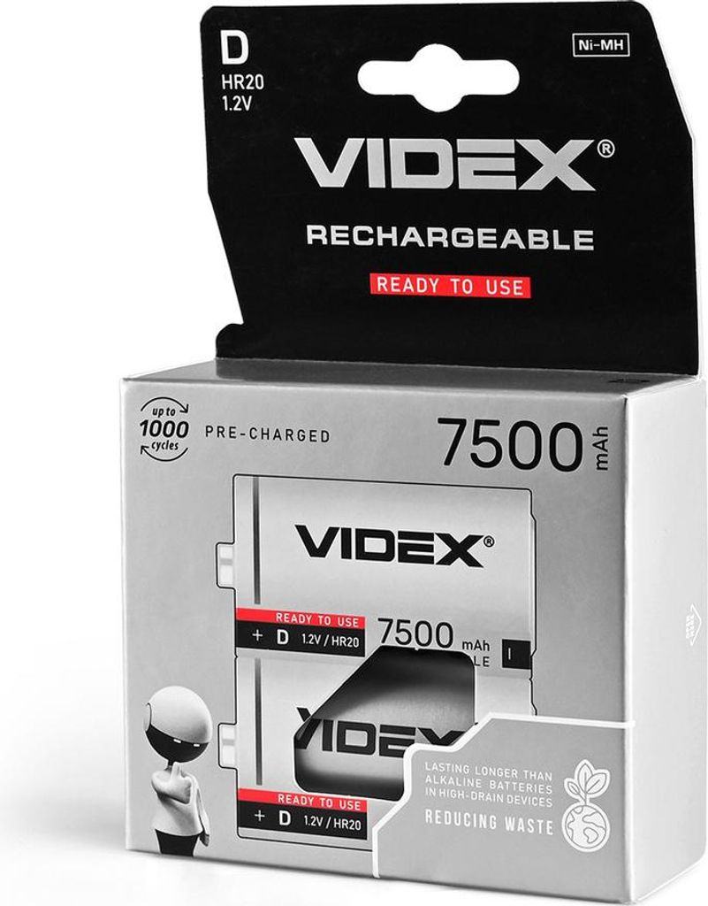 Ni-MH-Akku VIDEX HR20 7500mAh 2 Stück Blisterverpackung