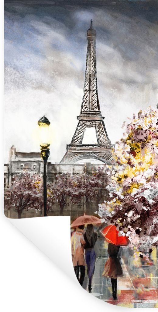 MuchoWow Wandtattoo Wandsticker Wandaufkleber Gemälde - Paris - Frankreich - Öl 40x80 cm Selbstklebend und Repositionierbar - Repositionierbar ...
