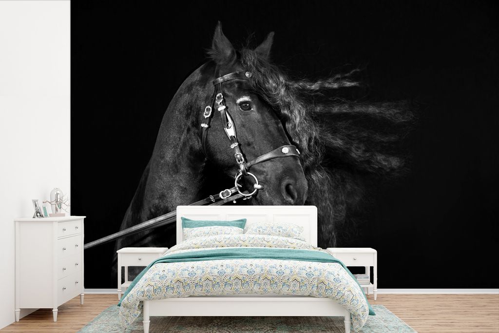 MuchoWow Fototapete für Wohnzimmer oder Schlafzimmer Wandtapete Vinyl Motivtapete Pferd - Halfter - Mähne - 420x280 cm - Zimmer für Kinder