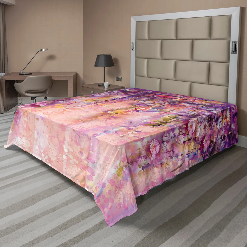 Drap plat ABAKUHAUS motif glycine aquarelle en tissu doux 275x260 cm
