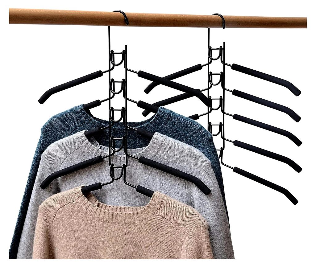 2er Set platzsparende Kleiderbügel, Metall Kleiderbügel 5 in 1 Multilayer mit EVA-Schwamm und Anti-Rutsch für Erwachsene, geeignet für Jeans, S...