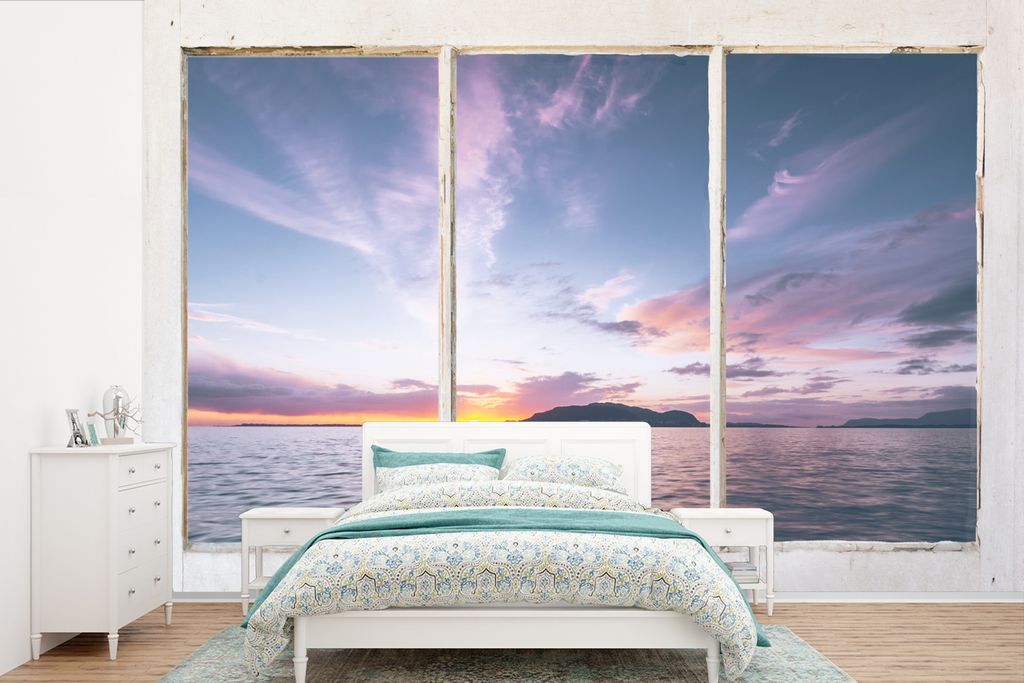 MuchoWow Fototapete für Wohnzimmer oder Schlafzimmer Wandtapete Vinyl Motivtapete Aussicht - Insel - Meer - 450x300 cm - Gemusterte