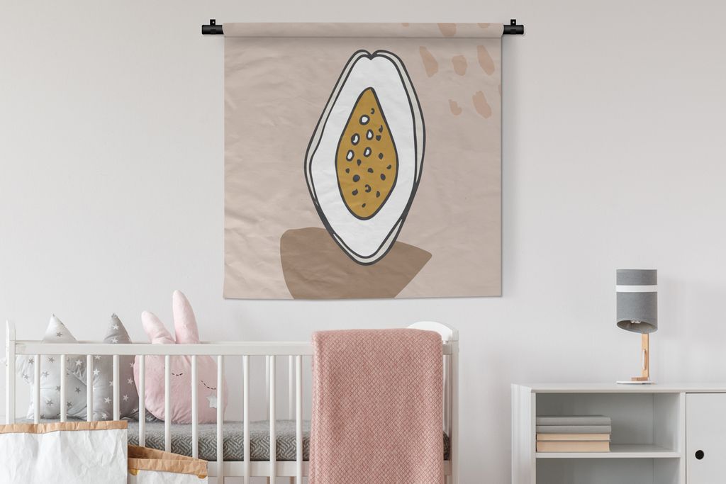 MuchoWow Wandteppich Wandbehang Sommer - Feige - Grau 90x90 cm Tapisserie Dekoration Wandtuch - Wandaufhänger