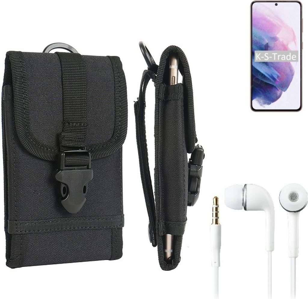 K-S-Trade Holster Schutz Hülle kompatibel mit Samsung Galaxy M02s Gürteltasche Handy Hülle Tasche outdoor Seitentasche schwarz 1x + Kopfhörer