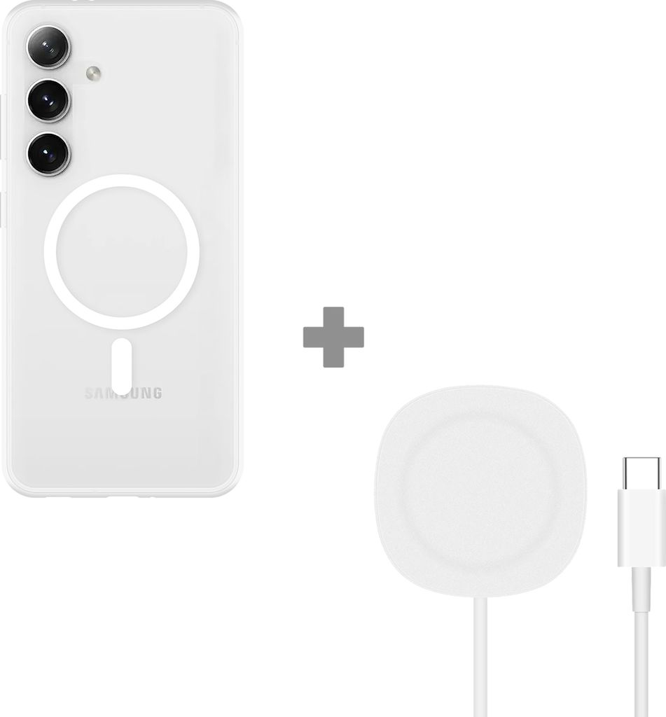 Cazy Weiches TPU Hülle geeignet für Samsung Galaxy S24 - mit Magnetischem Ring - Transparent + 2 in 1 Magnetisches Kabelloses Ladegerät 15W
