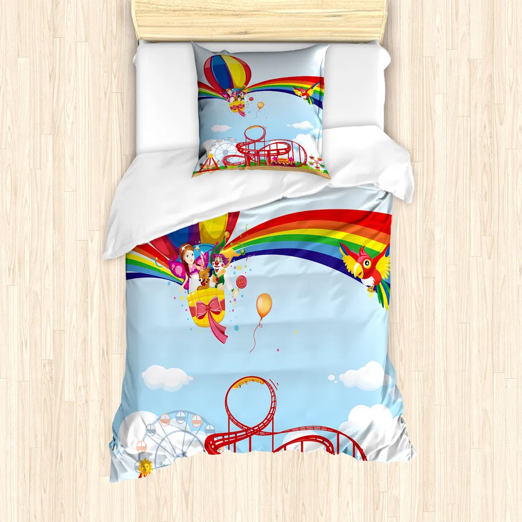 ABAKUHAUS Set copripiumino per letti singoli, design divertente e infantile, antiacaro e anallergico, con federa, 135 cm x 200 cm - 80 x 80 cm, multicolore