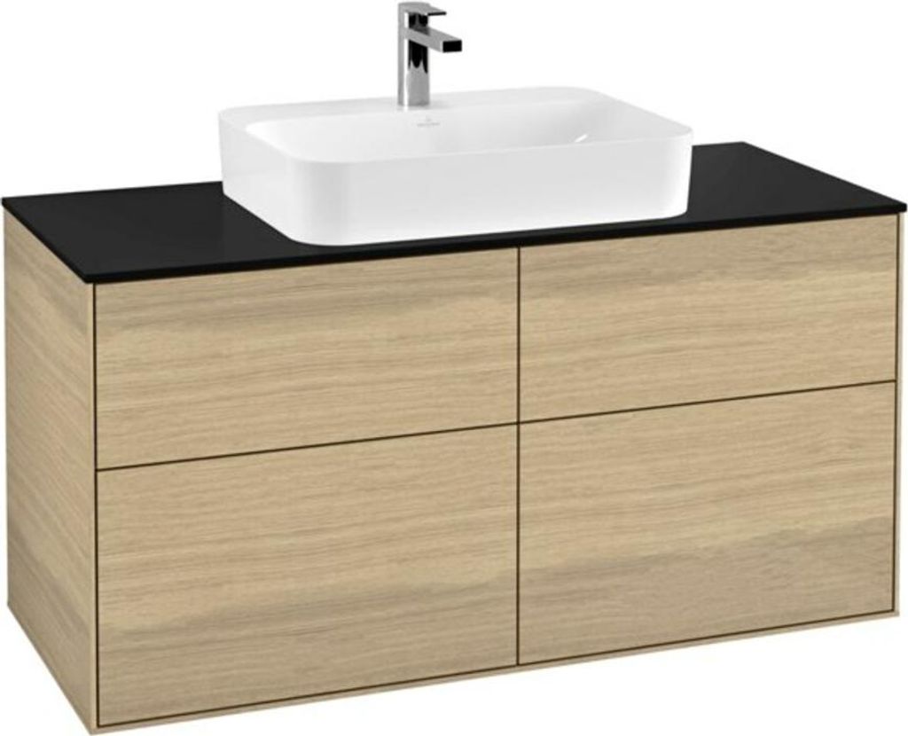 Villeroy & Boch Finion Waschtischunterschrank, 4 Auszüge, mit integrierter Beleuchtung, Waschbecken mittig, 1200x603x501mm, Glass Black Matt, G382...