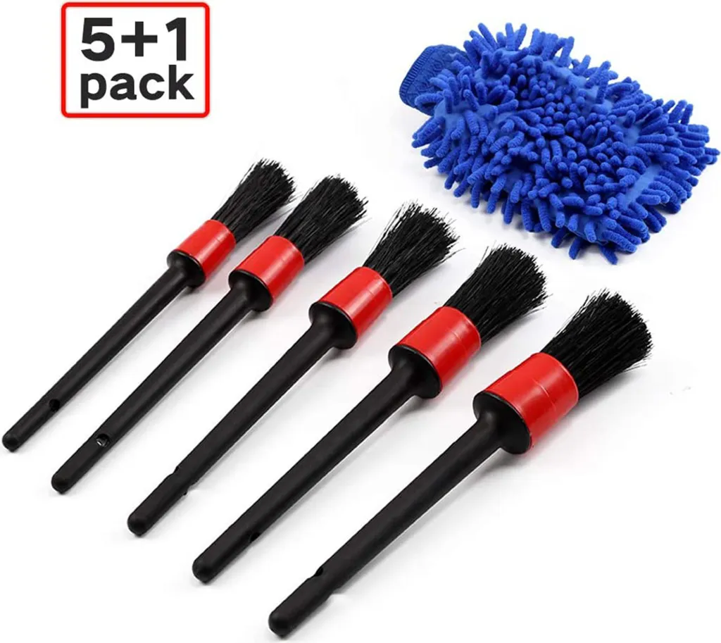Kit Detailing 6 Pezzi: Pennelli in Pelo di Cinghiale Rosso Professionale