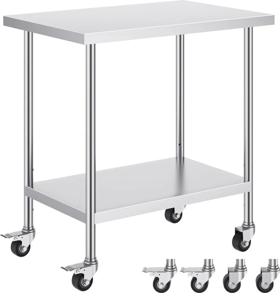 Table de préparation inox mobile 610x914mm pour cuisine de restaurant