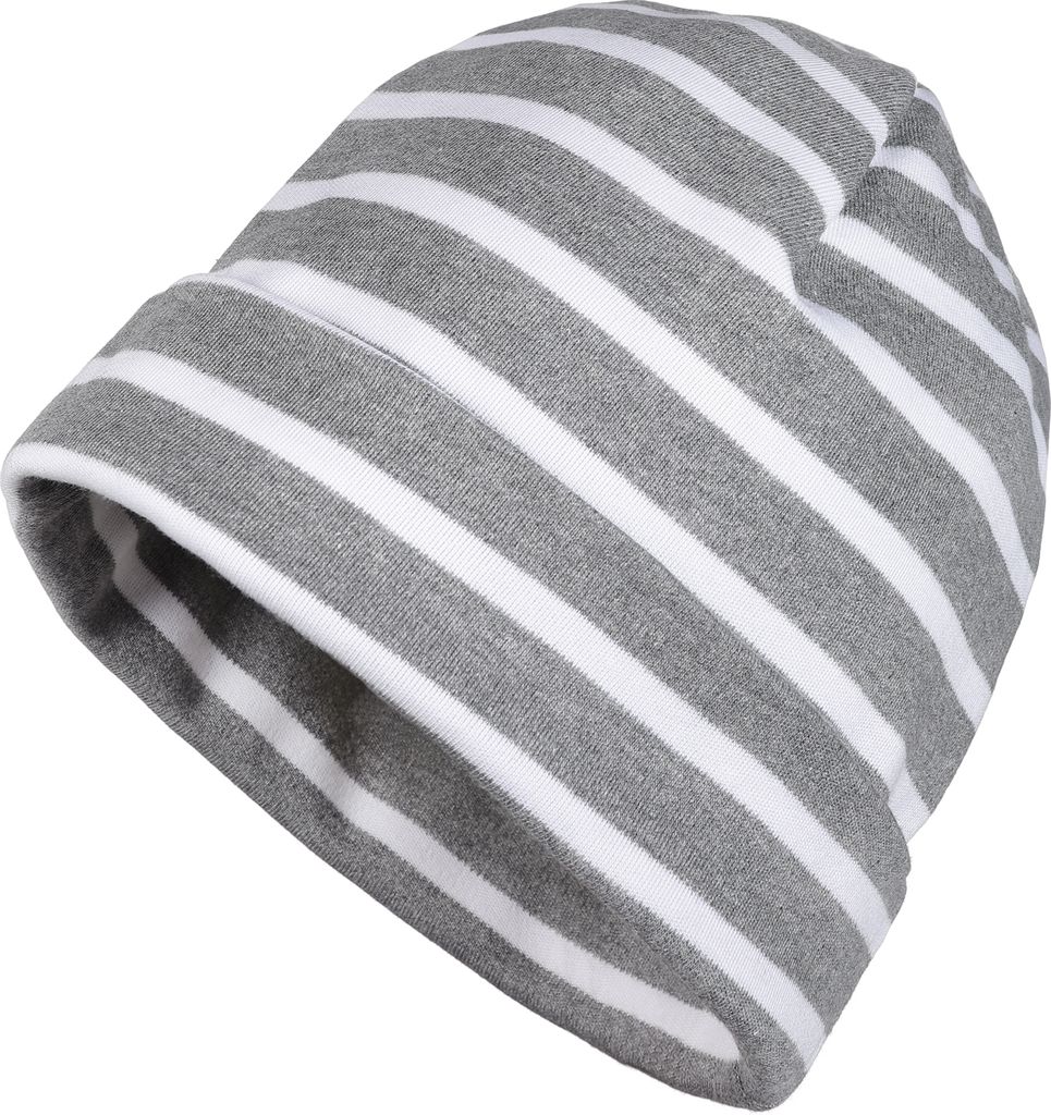 modAS Mütze Maritime Rollmütze Uni für Kinder und Erwachsene – Ringelmütze Baumwollmütze mit Streifen in Grau-Melange / Weiß bis 55 cm Kopf...