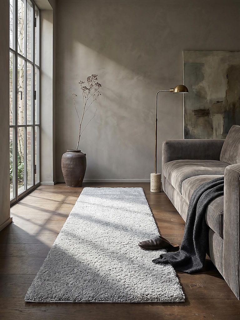 Teppich Hochflor Uni Polypropylen Grau 160x230 cm Wohnzimmer Schlafzimmer Modern LYNE | Kadima Design