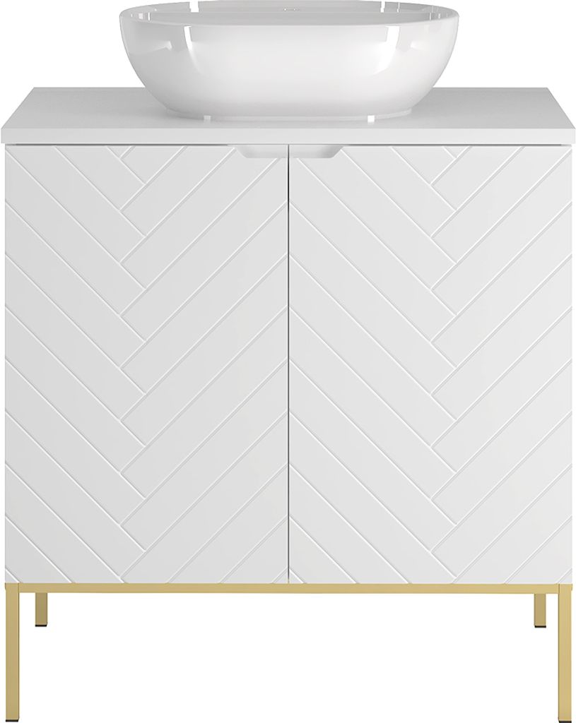 Waschtisch 80 cm breit in weiß matt mit gefrästen Fronten ANGERA-140